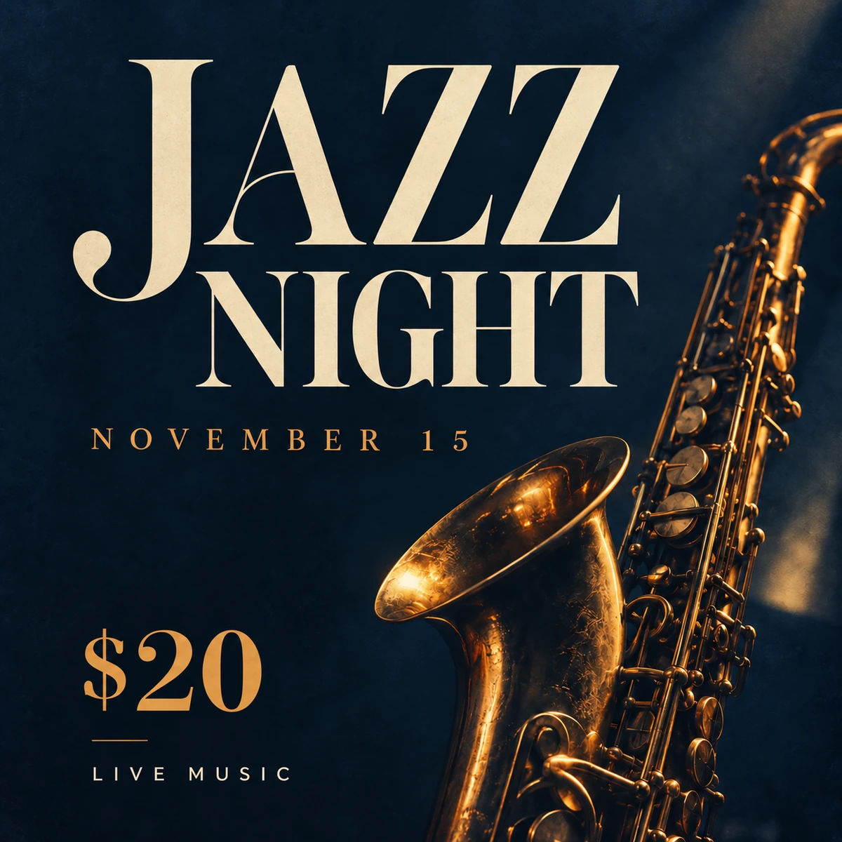 Konzept eines Jazzplakats mit dem neuen Datum 15. November und einem Preis von 20 Dollar beispielbearbeitung