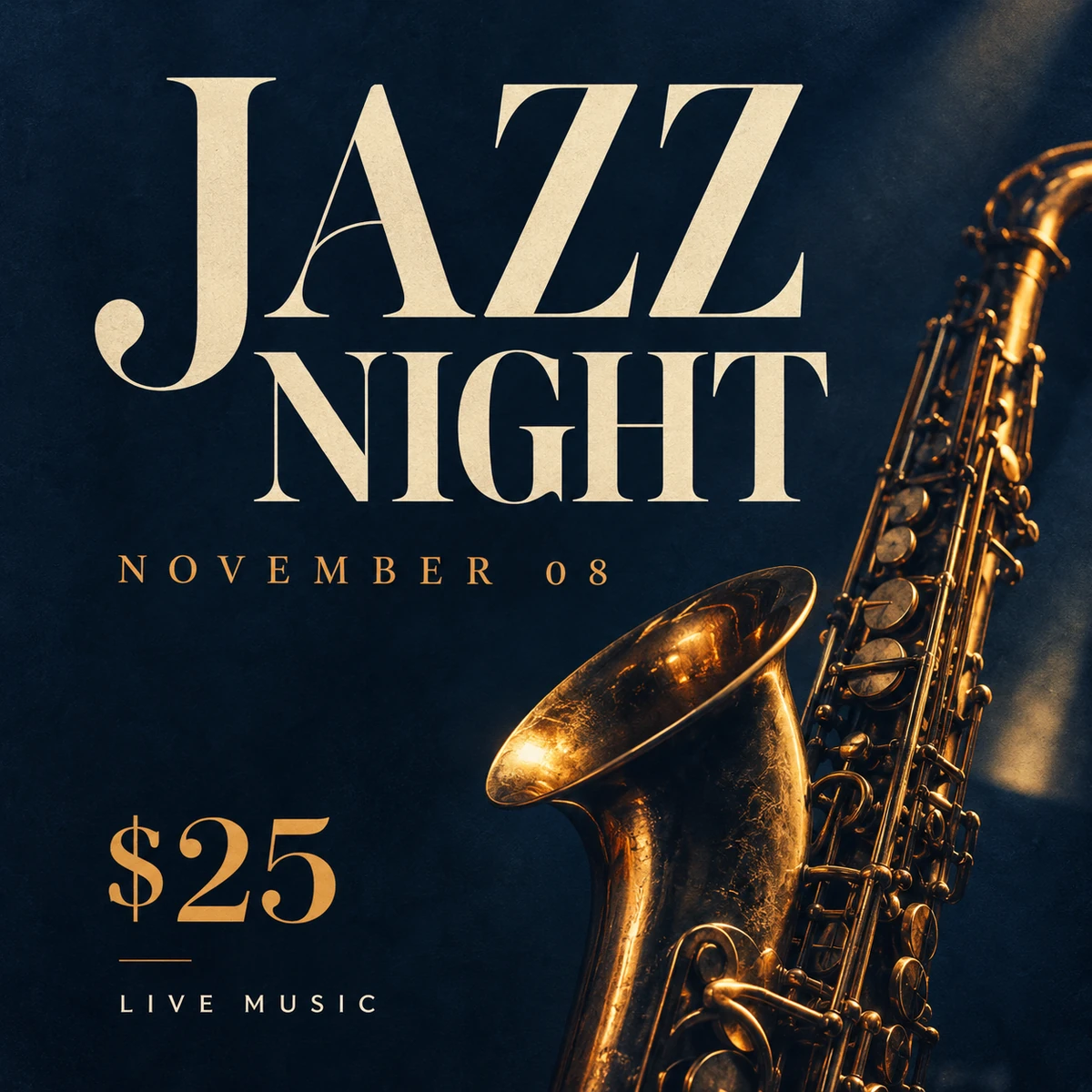 Konzept eines Jazzplakats mit dem neuen Datum 15. November und einem Preis von 20 Dollar vorher